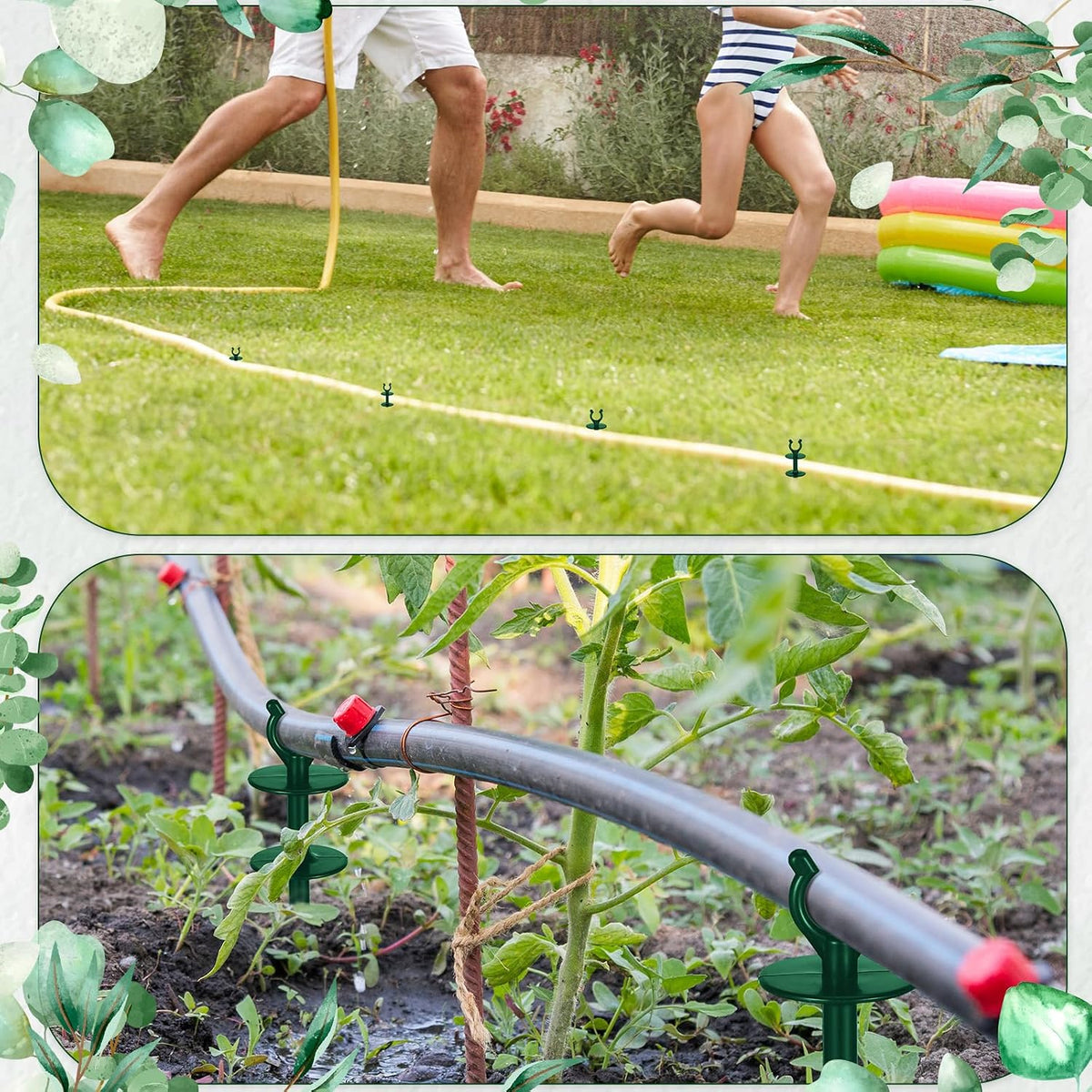 15 Pcs 2 in 1 Garden Hose Guide, Universal 10 Inch Hose Guide Stakes with Barbs, Water Sprinkler Support Spike to Keep Off Lawn for Yard Lawn Garden Flower Plant Tool(Black)