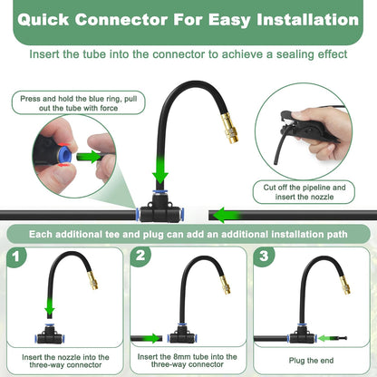 65.6Ft 360° Adjustable Drip Irrigation System Kit, Automatic Garden Watering System with 20 Copper Nozzles, Atomizing Misting Watering System with 360° Bending Dropper for Plant Lawn Patio