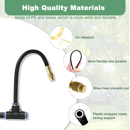 65.6Ft 360° Adjustable Drip Irrigation System Kit, Automatic Garden Watering System with 20 Copper Nozzles, Atomizing Misting Watering System with 360° Bending Dropper for Plant Lawn Patio