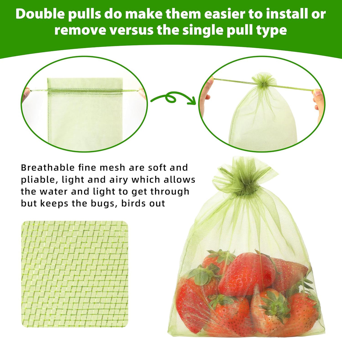 70PCS Fruit Protection Bags 6x8 Inch Green Netting