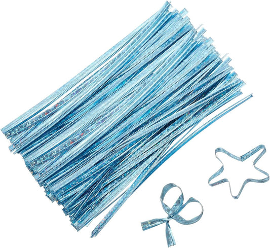 4" Twist Ties, Metallic Twist Ties, Reusable Plastic Coated Twist Ties for Bakery, Candy Bags, Coffee Bags, Goodie Bags, Pack of 300, Shiny Blue