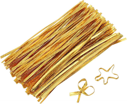 4" Twist Ties, Metallic Twist Ties, Reusable Plastic Coated Twist Ties for Bakery, Candy Bags, Coffee Bags, Goodie Bags, Pack of 300, Shiny Blue