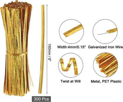 4" Twist Ties, Metallic Twist Ties, Reusable Plastic Coated Twist Ties for Bakery, Candy Bags, Coffee Bags, Goodie Bags, Pack of 300, Shiny Blue