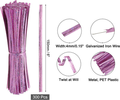 4" Twist Ties, Metallic Twist Ties, Reusable Plastic Coated Twist Ties for Bakery, Candy Bags, Coffee Bags, Goodie Bags, Pack of 300, Shiny Blue