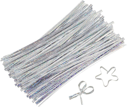 4" Twist Ties, Metallic Twist Ties, Reusable Plastic Coated Twist Ties for Bakery, Candy Bags, Coffee Bags, Goodie Bags, Pack of 300, Shiny Blue