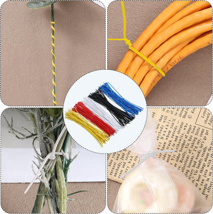 250 Pcs Twisty Ties 6 inch Reusable Plastic Metal Wire Twists Tie Garden Twist Ties for Plastic Coffee Bags, Gift Wrapping, Crafts, Plants (White Blue Black Yellow Red)