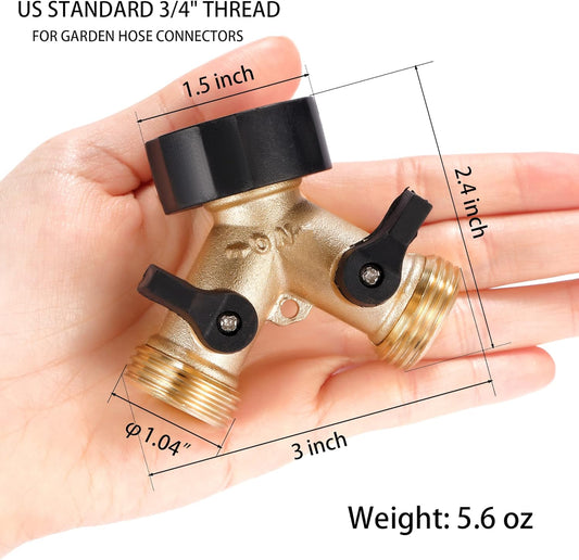 Garden Hose Splitter 2 Way Heavy Duty, Y Connector Brass Garden Hose Adapter, Hose Bib Splitter with 2 Extra Rubber Washers