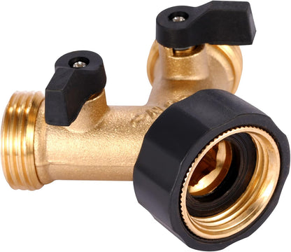 Garden Hose Splitter 2 Way Heavy Duty, Y Connector Brass Garden Hose Adapter, Hose Bib Splitter with 2 Extra Rubber Washers