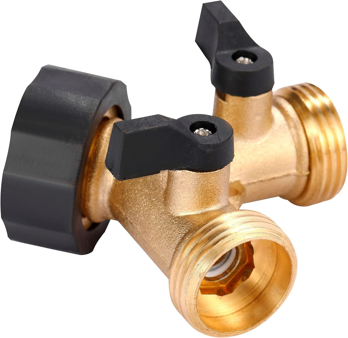 Garden Hose Splitter 2 Way Heavy Duty, Y Connector Brass Garden Hose Adapter, Hose Bib Splitter with 2 Extra Rubber Washers