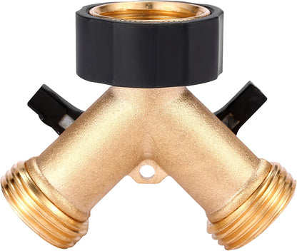 Garden Hose Splitter 2 Way Heavy Duty, Y Connector Brass Garden Hose Adapter, Hose Bib Splitter with 2 Extra Rubber Washers