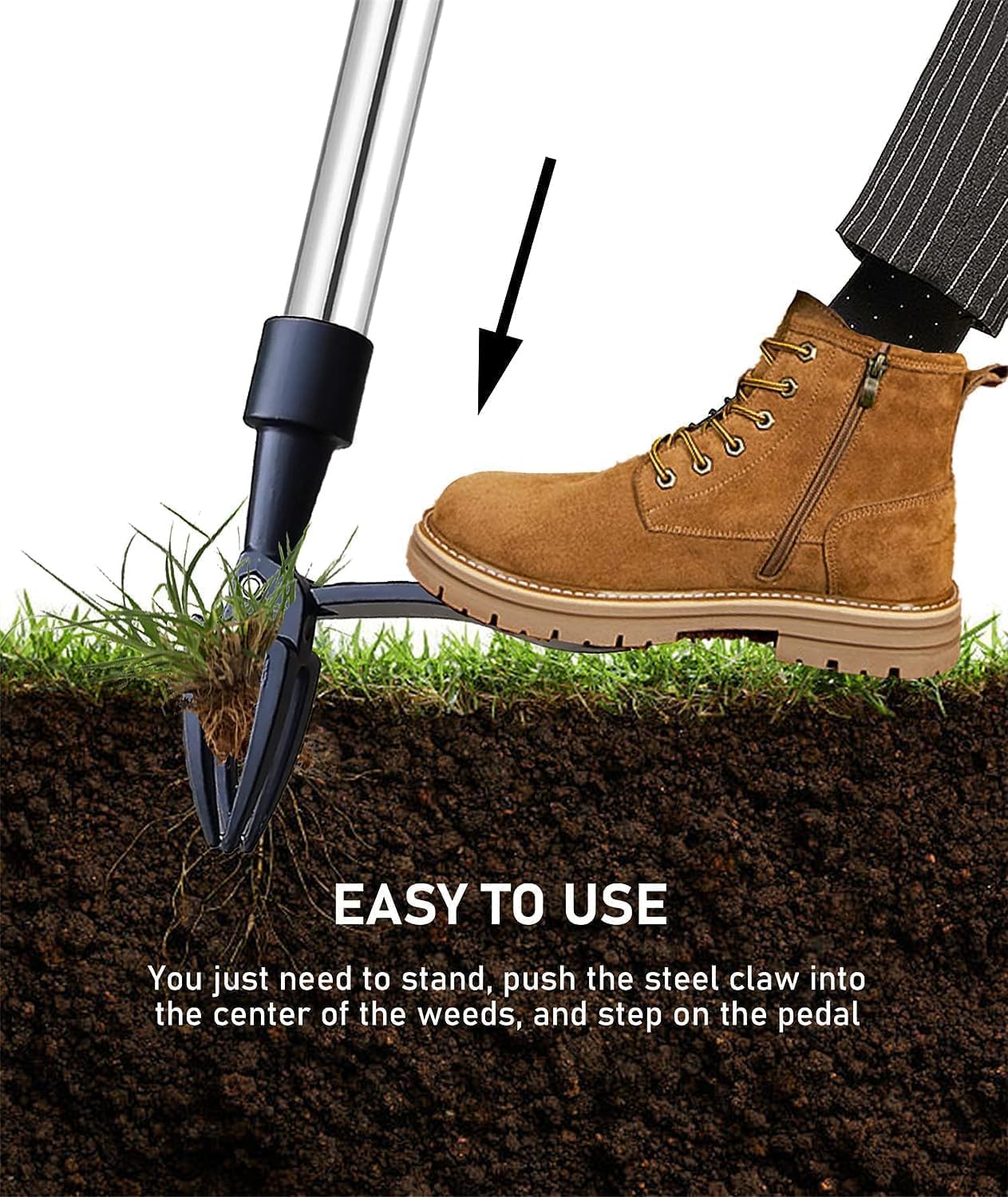 Stand-Up Weed Picker Head Replacement, Manual Weed Gripper with 4-Claw Head, No Bending/Kneeling Weeder Root Remover Tool