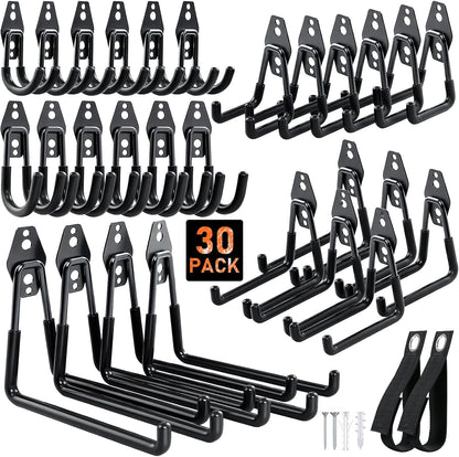 Steel Garage Hooks - 30Pack Anti-Slip Coating, Black