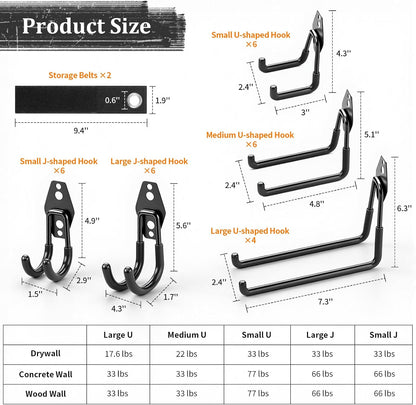 Steel Garage Hooks - 30Pack Anti-Slip Coating, Black
