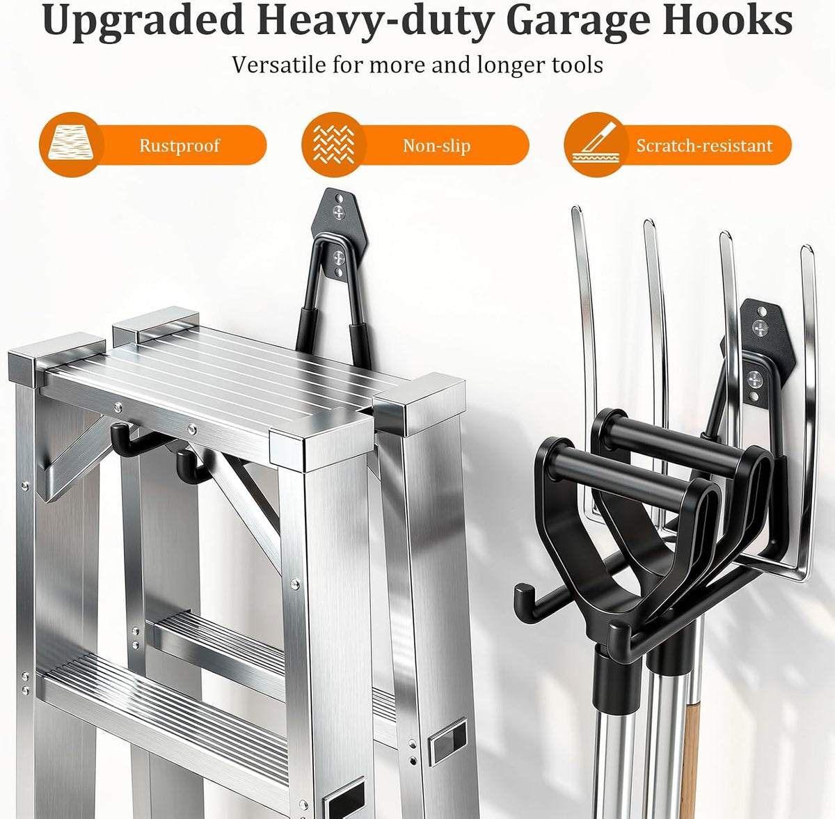 Steel Garage Hooks - 30Pack Anti-Slip Coating, Black