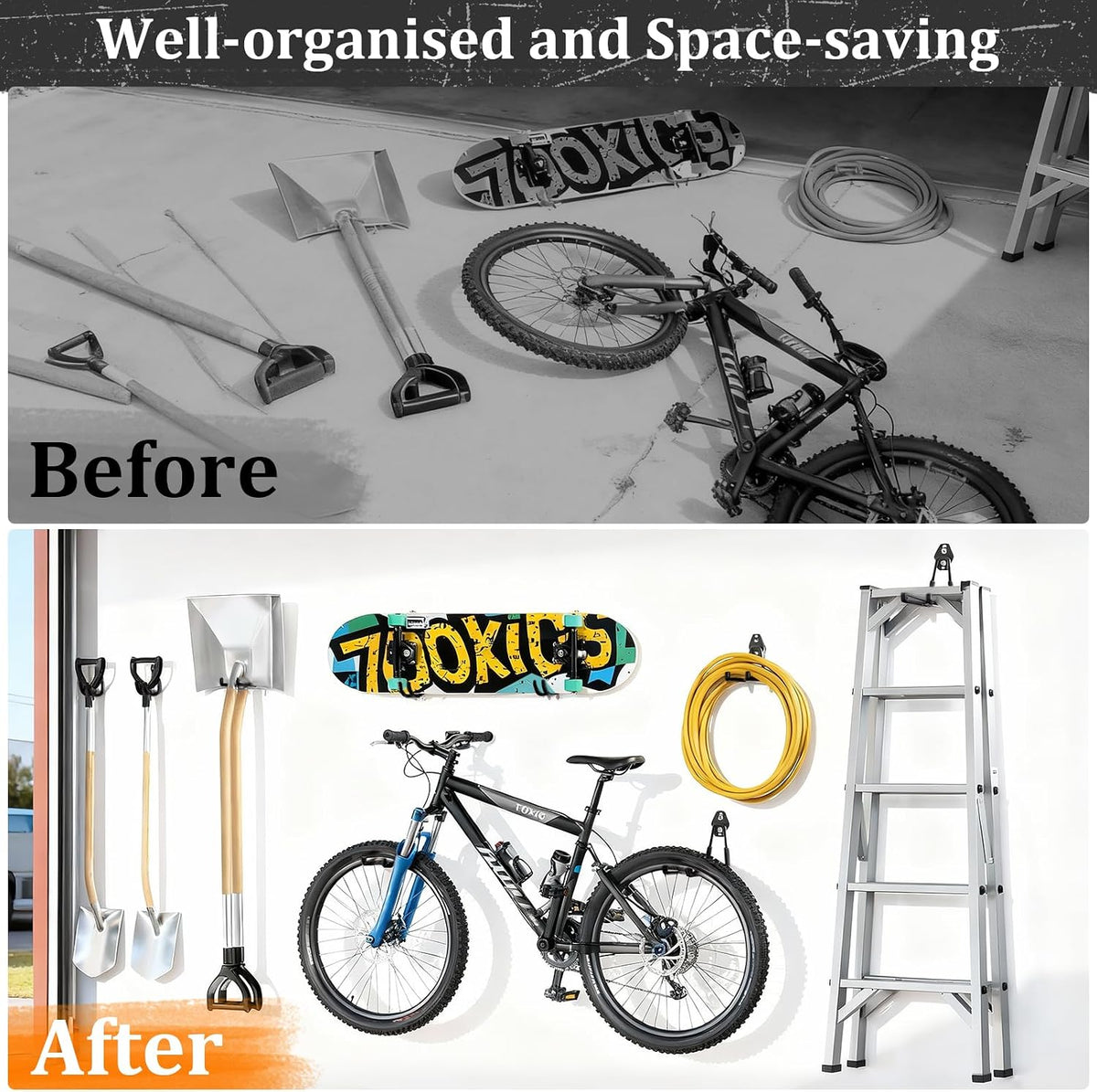 Steel Garage Hooks - 30Pack Anti-Slip Coating, Black