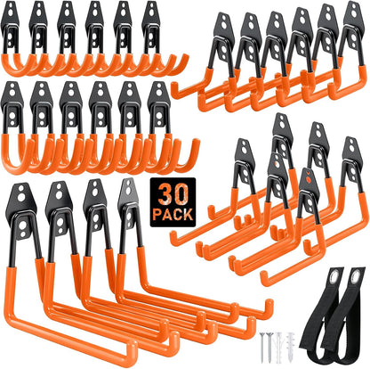 Steel Garage Hooks - 30Pack Anti-Slip Coating, Black