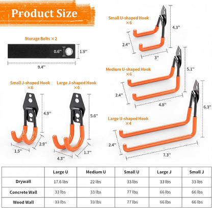 Steel Garage Hooks - 30Pack Anti-Slip Coating, Black
