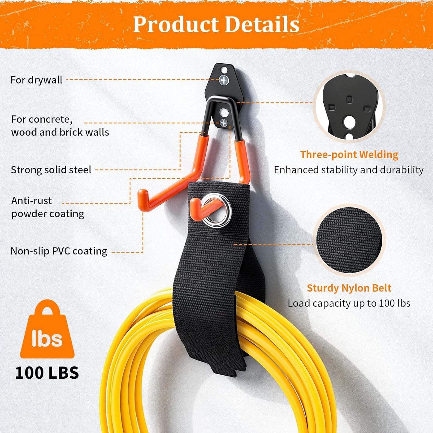 Steel Garage Hooks - 30Pack Anti-Slip Coating, Black