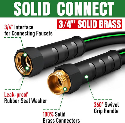 Heavy Duty Garden Hose 25ft, NON-EXPANDABLE Flexible Water Hose, Kink Resistant Lightweight Hybrid Hose, Leakproof Hose Male to Female Fittings