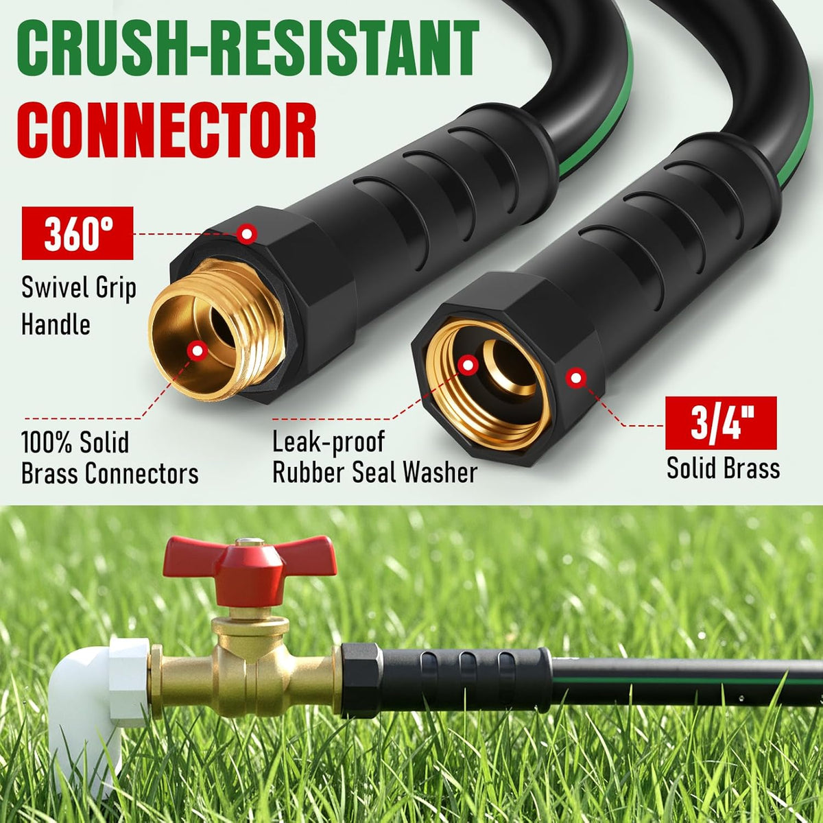 Heavy Duty Garden Hose 25ft, NON-EXPANDABLE Flexible Water Hose, Kink Resistant Lightweight Hybrid Hose, Leakproof Hose Male to Female Fittings