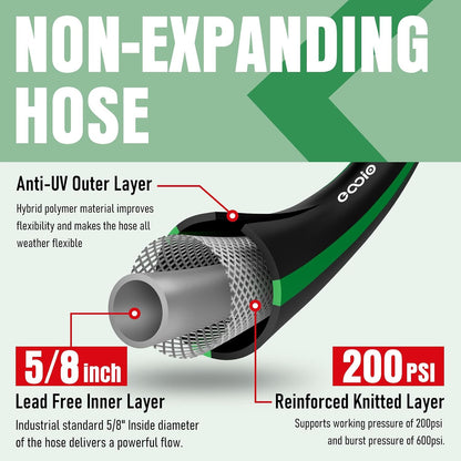 Heavy Duty Garden Hose 25ft, NON-EXPANDABLE Flexible Water Hose, Kink Resistant Lightweight Hybrid Hose, Leakproof Hose Male to Female Fittings