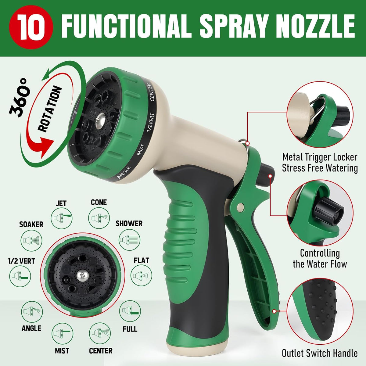 Heavy Duty Garden Hose 25ft, NON-EXPANDABLE Flexible Water Hose, Kink Resistant Lightweight Hybrid Hose, Leakproof Hose Male to Female Fittings