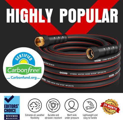 Heavy Duty Garden Hose 25ft, NON-EXPANDABLE Flexible Water Hose, Kink Resistant Lightweight Hybrid Hose, Leakproof Hose Male to Female Fittings