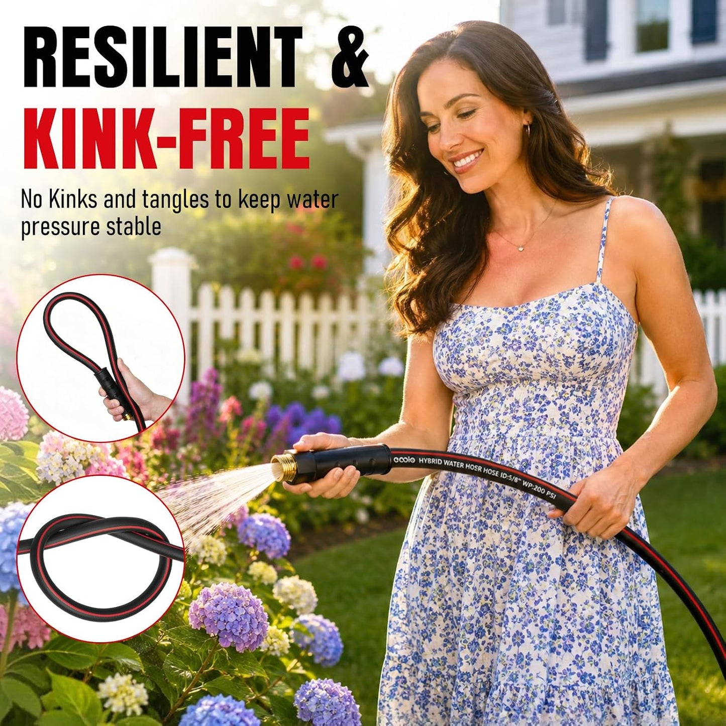 Heavy Duty Garden Hose 25ft, NON-EXPANDABLE Flexible Water Hose, Kink Resistant Lightweight Hybrid Hose, Leakproof Hose Male to Female Fittings