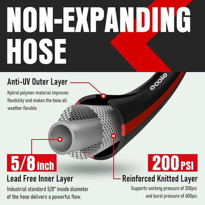 Heavy Duty Garden Hose 25ft, NON-EXPANDABLE Flexible Water Hose, Kink Resistant Lightweight Hybrid Hose, Leakproof Hose Male to Female Fittings