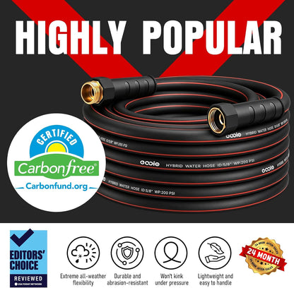 Heavy Duty Garden Hose 25ft, NON-EXPANDABLE Flexible Water Hose, Kink Resistant Lightweight Hybrid Hose, Leakproof Hose Male to Female Fittings