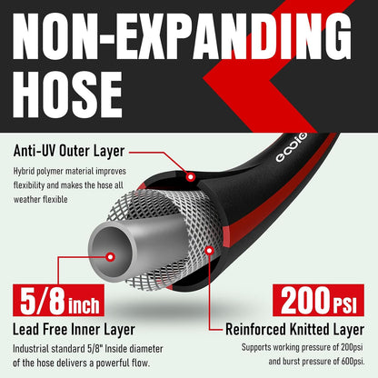 Heavy Duty Garden Hose 25ft, NON-EXPANDABLE Flexible Water Hose, Kink Resistant Lightweight Hybrid Hose, Leakproof Hose Male to Female Fittings