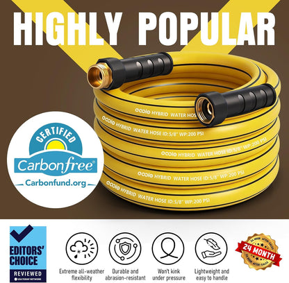 Heavy Duty Garden Hose 25ft, NON-EXPANDABLE Flexible Water Hose, Kink Resistant Lightweight Hybrid Hose, Leakproof Hose Male to Female Fittings