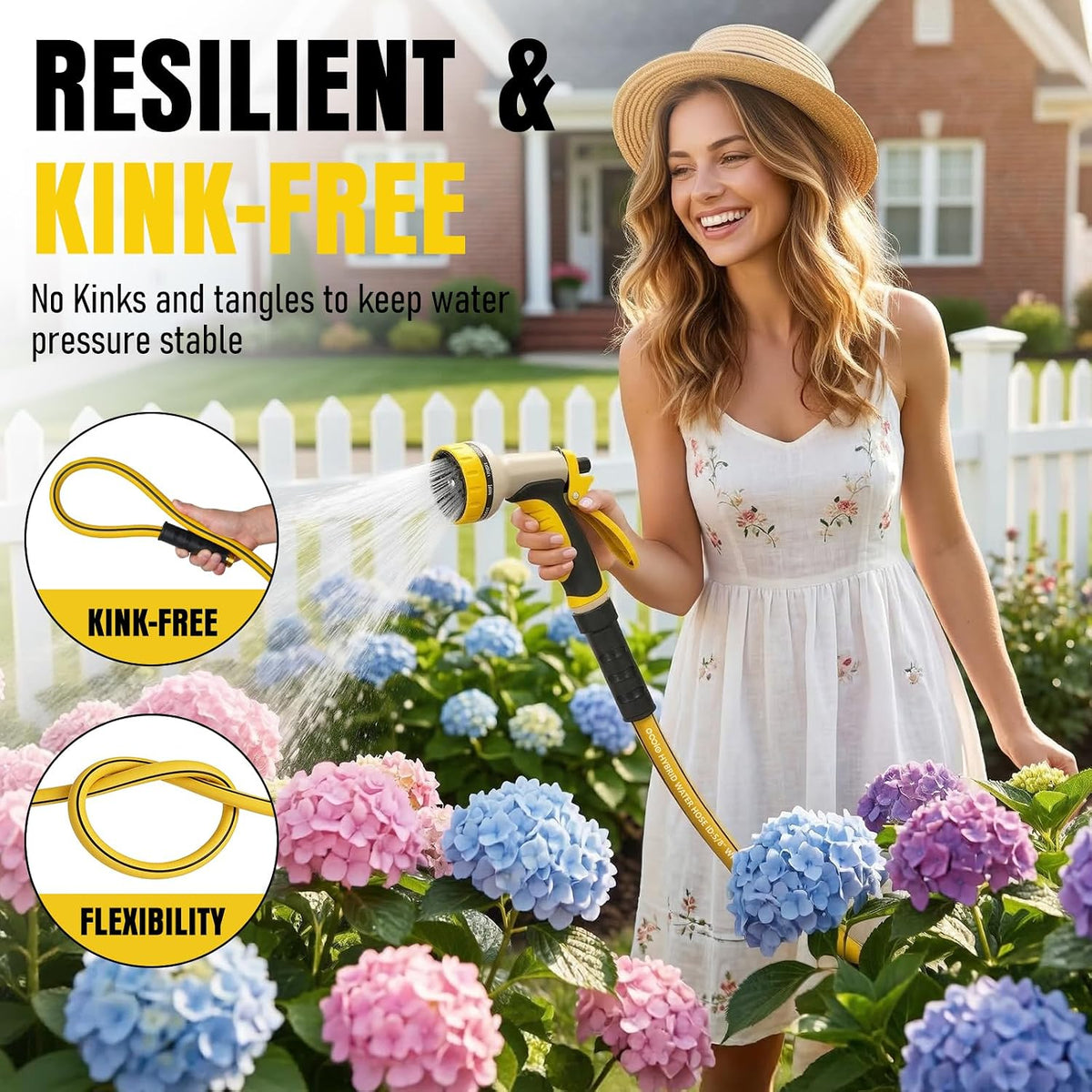 Heavy Duty Garden Hose 25ft, NON-EXPANDABLE Flexible Water Hose, Kink Resistant Lightweight Hybrid Hose, Leakproof Hose Male to Female Fittings