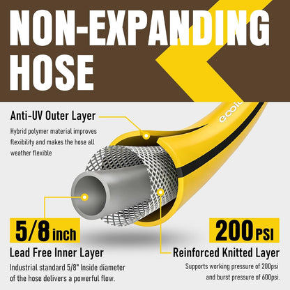 Heavy Duty Garden Hose 25ft, NON-EXPANDABLE Flexible Water Hose, Kink Resistant Lightweight Hybrid Hose, Leakproof Hose Male to Female Fittings