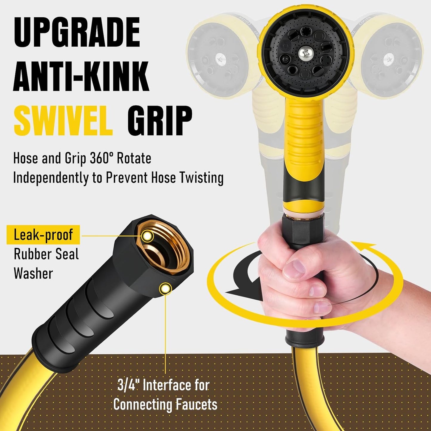 Heavy Duty Garden Hose 25ft, NON-EXPANDABLE Flexible Water Hose, Kink Resistant Lightweight Hybrid Hose, Leakproof Hose Male to Female Fittings