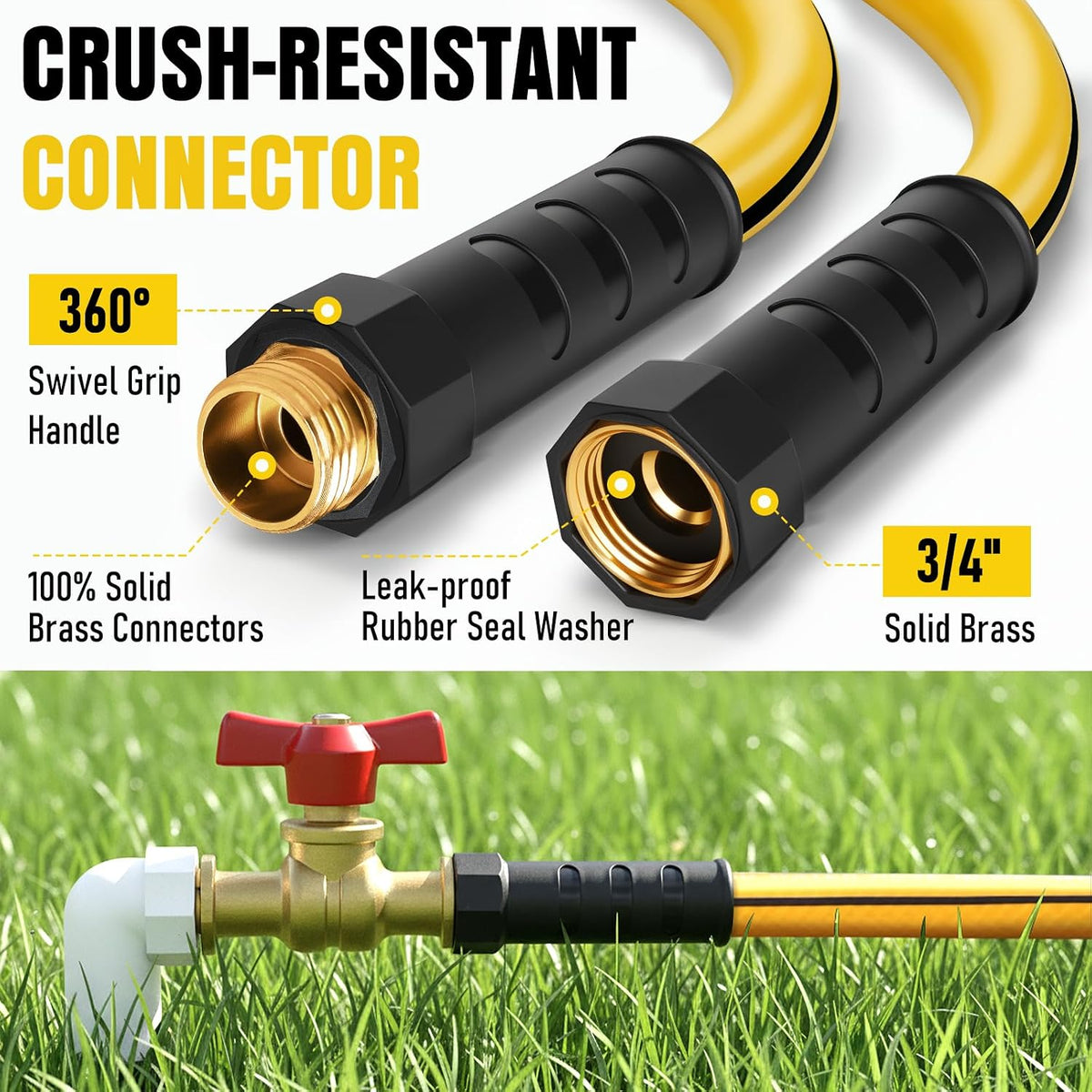 Heavy Duty Garden Hose 25ft, NON-EXPANDABLE Flexible Water Hose, Kink Resistant Lightweight Hybrid Hose, Leakproof Hose Male to Female Fittings