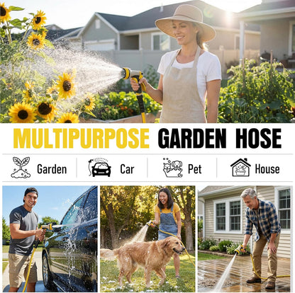 Heavy Duty Garden Hose 25ft, NON-EXPANDABLE Flexible Water Hose, Kink Resistant Lightweight Hybrid Hose, Leakproof Hose Male to Female Fittings