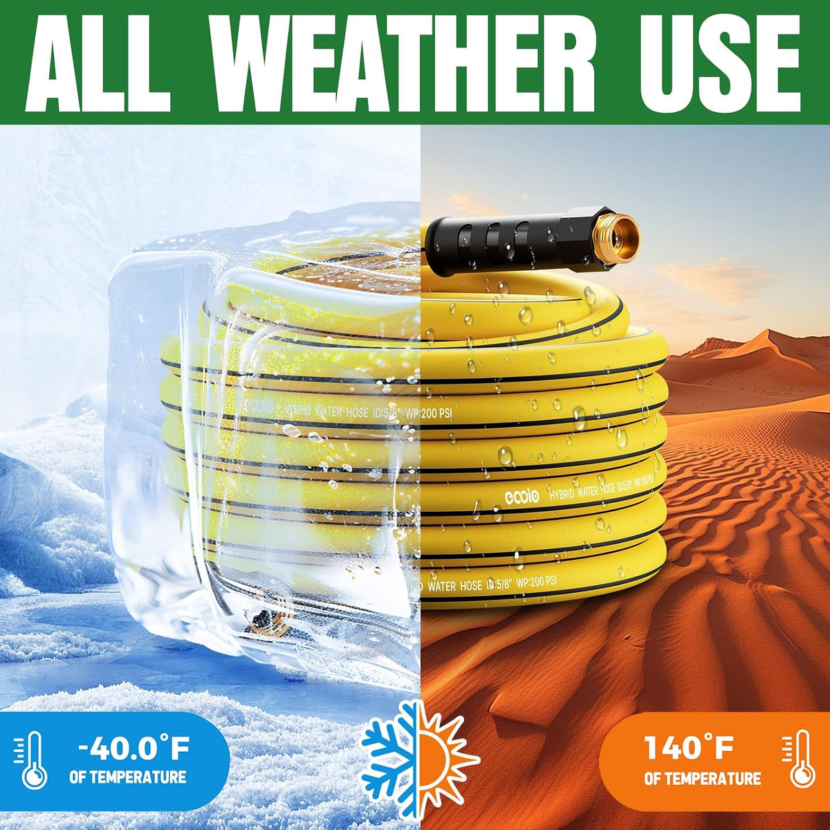 Heavy Duty Garden Hose 25ft, NON-EXPANDABLE Flexible Water Hose, Kink Resistant Lightweight Hybrid Hose, Leakproof Hose Male to Female Fittings