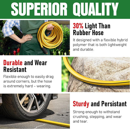 Heavy Duty Garden Hose 25ft, NON-EXPANDABLE Flexible Water Hose, Kink Resistant Lightweight Hybrid Hose, Leakproof Hose Male to Female Fittings