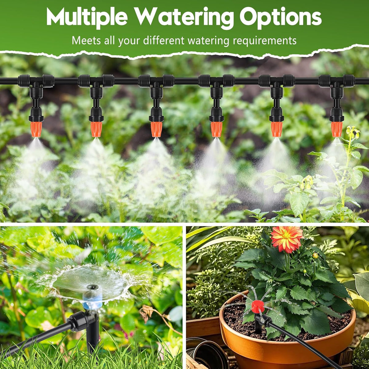 110FT Drip Irrigation System for Garden, Quick-Connect Automatic Garden Watering System with 1/2" & 1/4" Tubing and Accessories - Adjustable Sprinklers Kit for Greenhouse, Yard, Lawn, Raised Bed