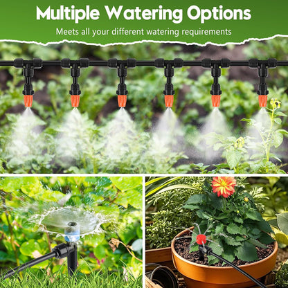 110FT Drip Irrigation System for Garden, Quick-Connect Automatic Garden Watering System with 1/2" & 1/4" Tubing and Accessories - Adjustable Sprinklers Kit for Greenhouse, Yard, Lawn, Raised Bed