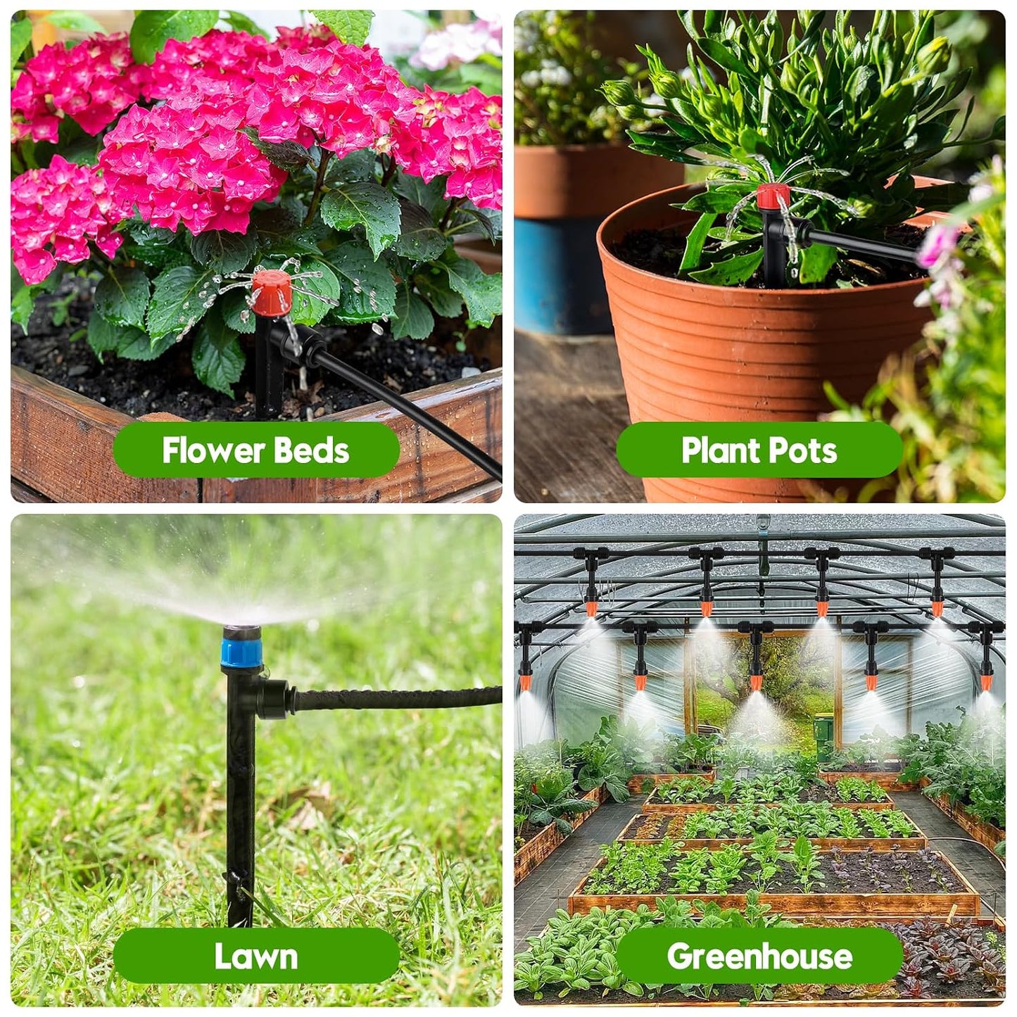 110FT Drip Irrigation System for Garden, Quick-Connect Automatic Garden Watering System with 1/2" & 1/4" Tubing and Accessories - Adjustable Sprinklers Kit for Greenhouse, Yard, Lawn, Raised Bed