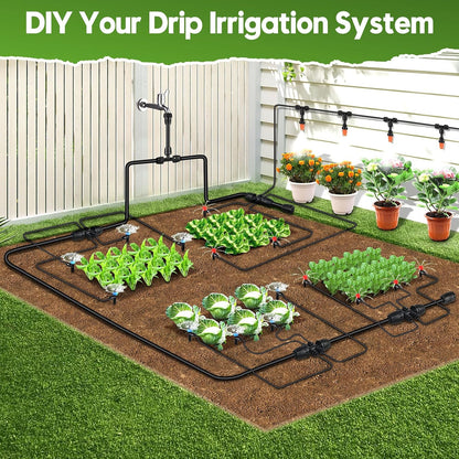 110FT Drip Irrigation System for Garden, Quick-Connect Automatic Garden Watering System with 1/2" & 1/4" Tubing and Accessories - Adjustable Sprinklers Kit for Greenhouse, Yard, Lawn, Raised Bed