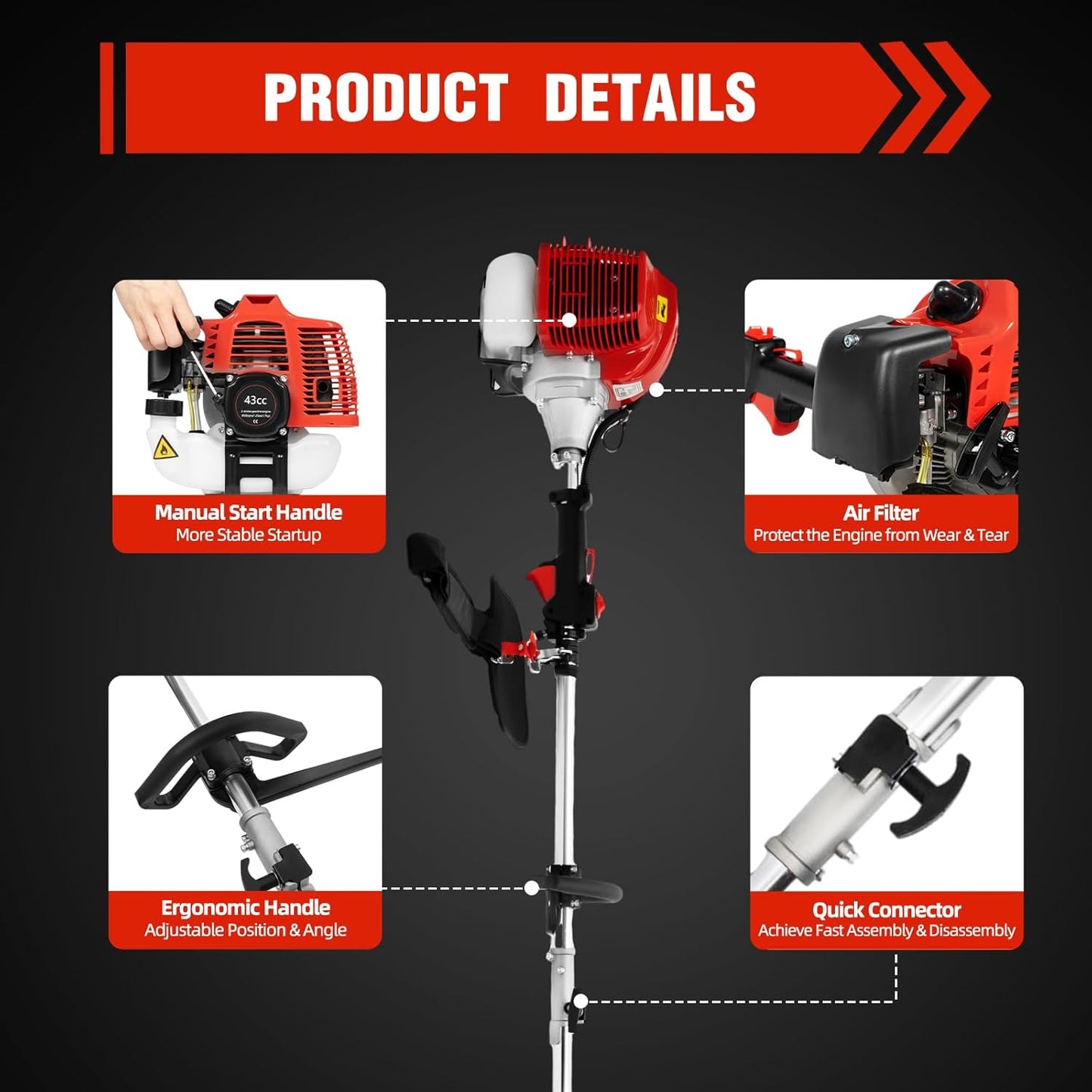 42.7cc 2 Stroke Gas Pole Saw, Gas Pole Saws for Tree Trimming, Tree Saw w/12'' Blade, Gas Powered Pole Saw, 105cm Long Reach Extension Pole, Pole Pruner for Yard, Garden