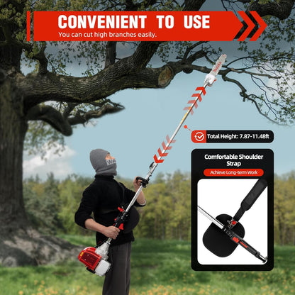 42.7cc 2 Stroke Gas Pole Saw, Gas Pole Saws for Tree Trimming, Tree Saw w/12'' Blade, Gas Powered Pole Saw, 105cm Long Reach Extension Pole, Pole Pruner for Yard, Garden