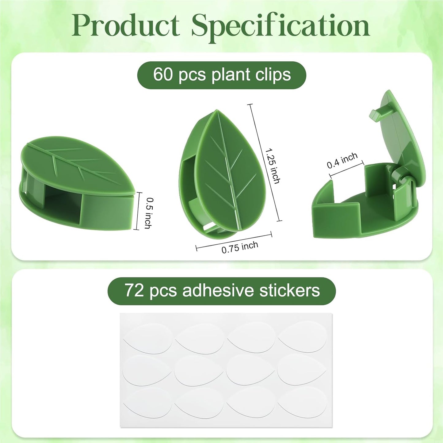 60 Pcs Plant Wall Clips, Plant Climbing Wall Fixture Clips, Wall Vines Fixing Clips with 72 Adhesive Stickers, Self-Adhesive Plant Fixer for Vine Support and Indoor Outdoor Decoration