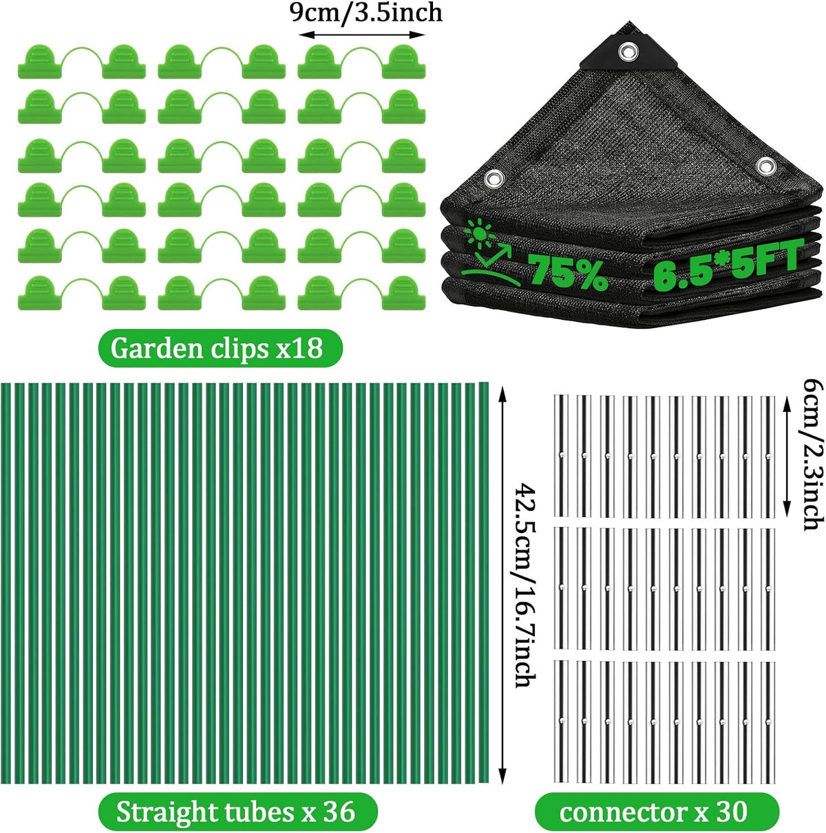 6.5 X 5FT 75% Garden Shade Cloth with Hoops, Plant Shade Cloth Garden