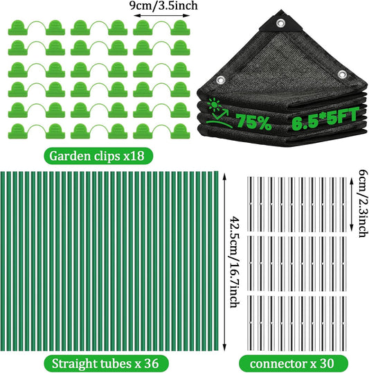 6.5 X 5FT 75% Garden Shade Cloth with Hoops, Plant Shade Cloth Garden