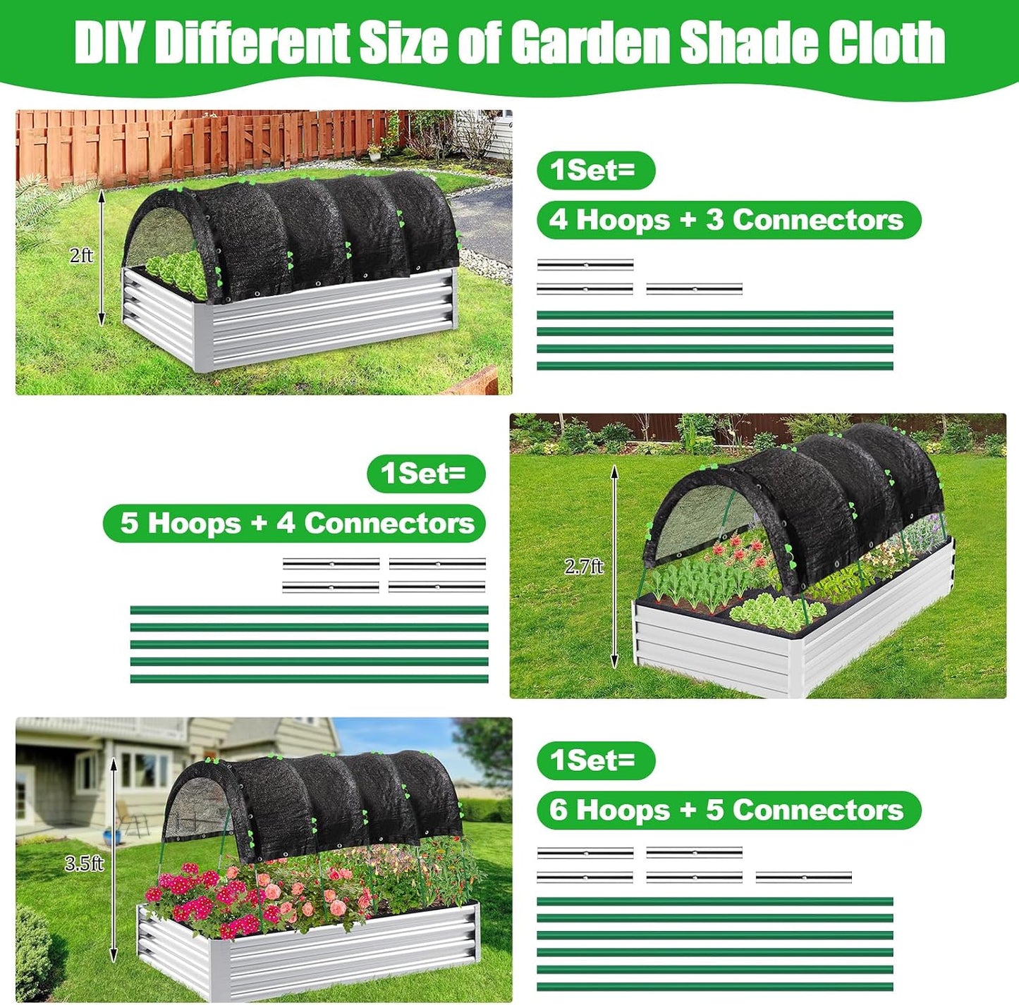 6.5 X 5FT 75% Garden Shade Cloth with Hoops, Plant Shade Cloth Garden