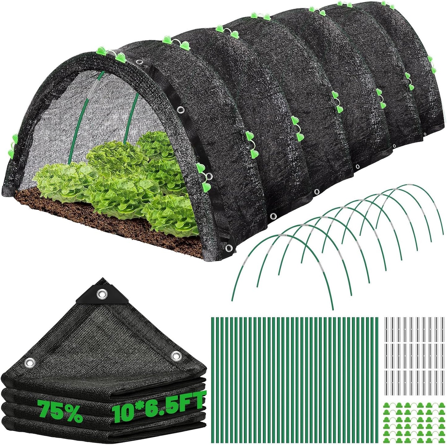 6.5 X 5FT 75% Garden Shade Cloth with Hoops, Plant Shade Cloth Garden